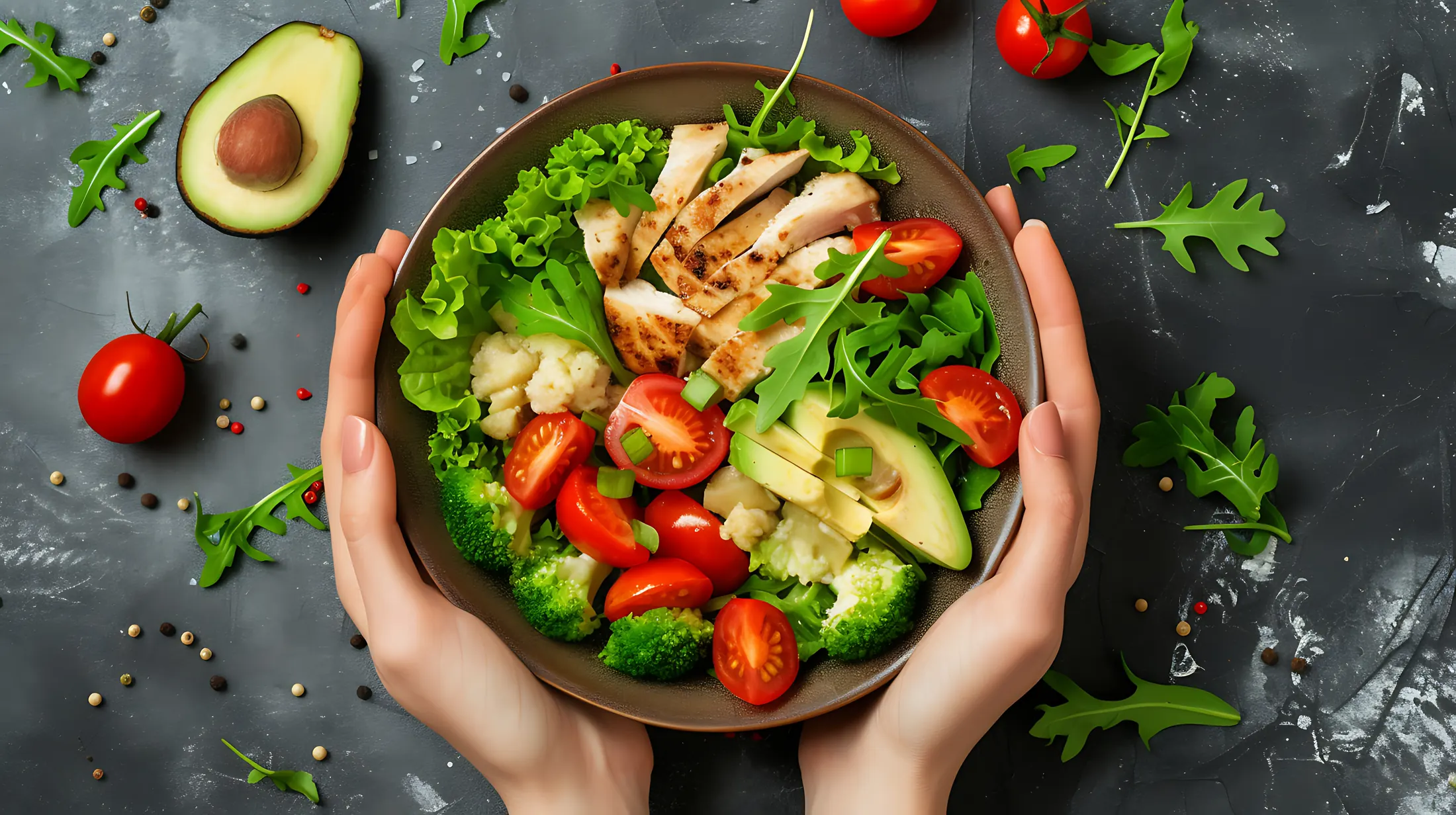 A varied selection of seasonal fruit and vegetables